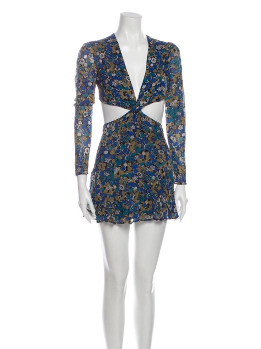 Blue Floral Cutout Mini Dress​